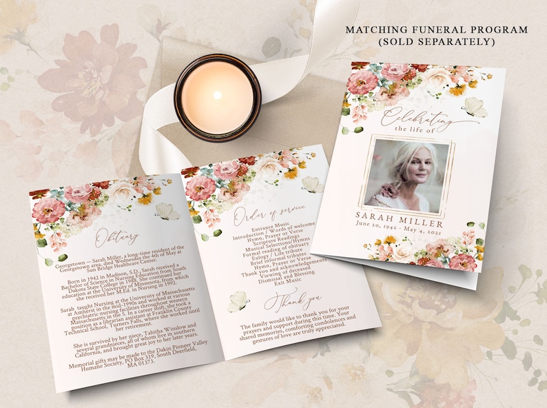 Editable Funeral Bookmark Template Garden Flowers, Celebration of Life Bookmark, Funeral Keepsake Cards, Memorial Card Remembrance FNRL image 2