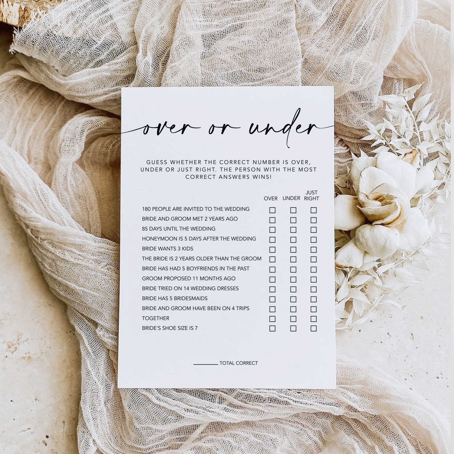 Over or Under Bridal Shower Game Template Editable Template - Etsy