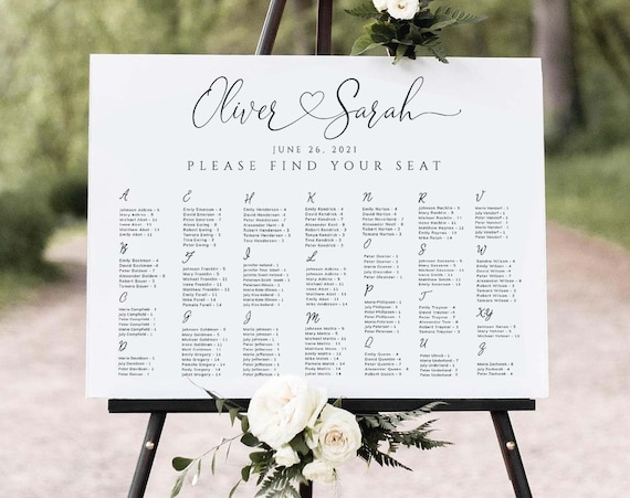 Calligraphy Wedding Seating Chart Template: Minimalist Design (Digital Download)