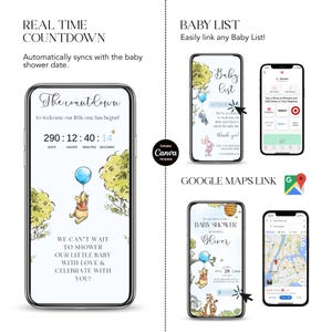Winnie Baby Shower Boy Invite with Trackable RSVP Page, Winnie the Pooh Balloon Bear Digital Web Invitation, Editable Canva Template