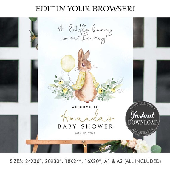 Peter Rabbit Baby Shower Welcome Sign