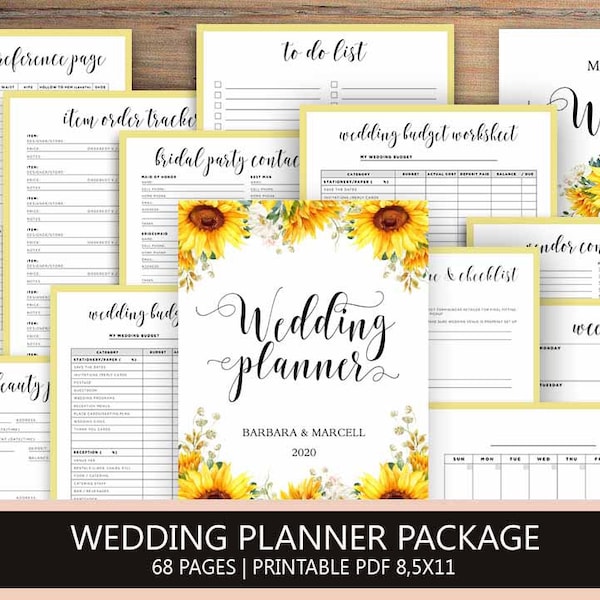 Wedding Planner Printable, Wedding Planning Book, Printable Wedding Planner, Wedding Binder Template, Engagement Gift Ideas, Sunflower