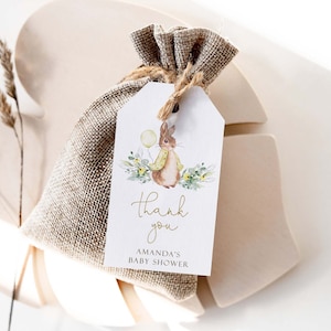 Peter Rabbit Geschenkanhänger für Babyparty, Gender Neutral Geschenkanhänger, bearbeitbarer Babyparty Dankeschön-Tag, Peter Rabbit Aufkleber, #PR