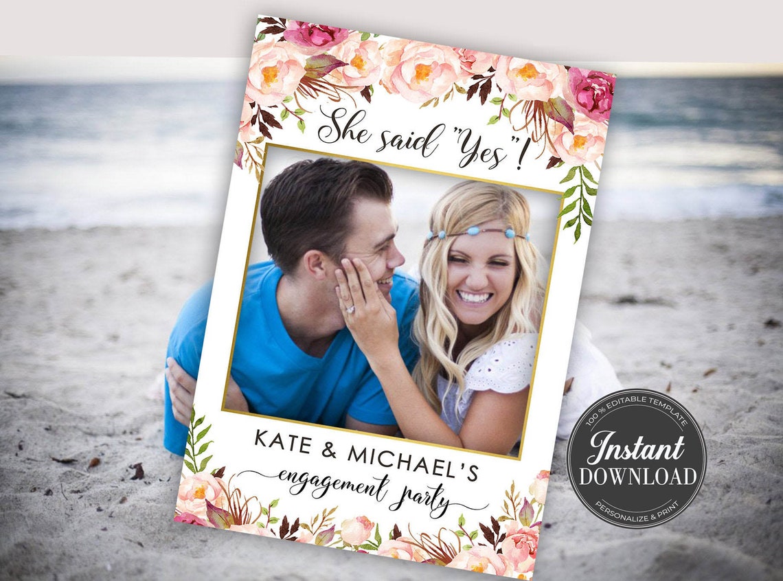 Engagement Photo Prop Engagement Photo Booth Frame Editable Etsy