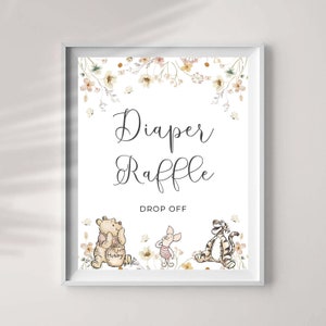 Enseigne de tombola de couches Winnie l'ourson, décorations de fête de dépôt de tombola de couches neutres en matière de genre, Jpeg et Pdf 8 x 10, à imprimer, #WTPG