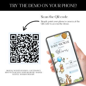 Winnie Baby Shower Boy Invite with Trackable RSVP Page, Winnie the Pooh Balloon Bear Digital Web Invitation, Editable Canva Template
