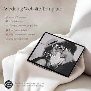 Minimalist Wedding Website Template, Wedding Web Invitation, Trackable RSVP, Countdown Timer, Interactive Map, Editable Canva Template