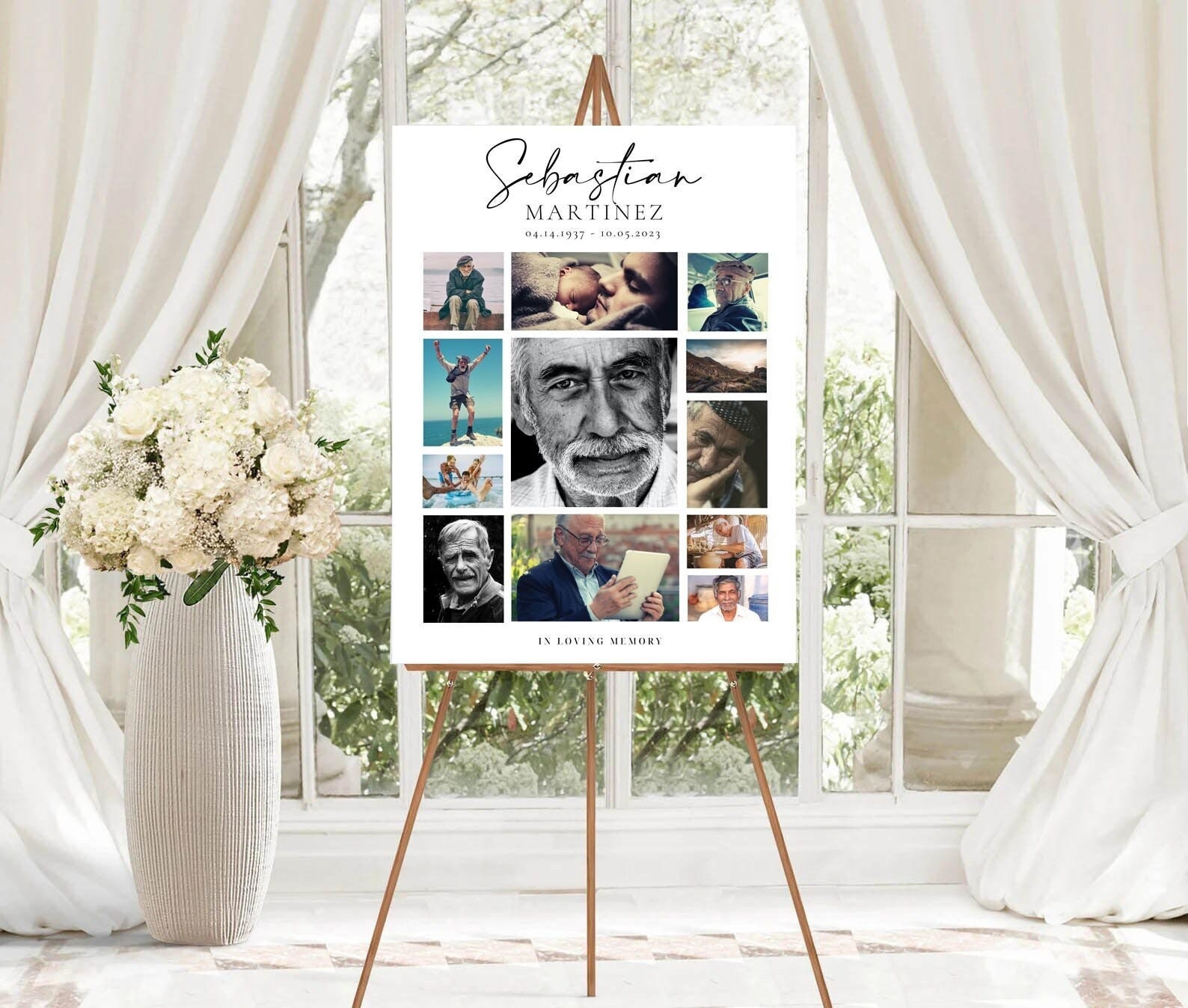 Minimalist Funeral Photo Collage Sign: Celebration of Life Poster (Canva Editable)
