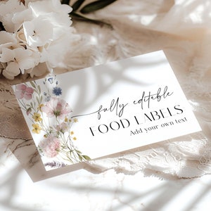 Voedseletiket babyshower, voedseletiketten wilde bloemen, bewerkbare buffetetiketten, voedseletiketten tentkaart, plaatskaarten met bloemen #PWFL