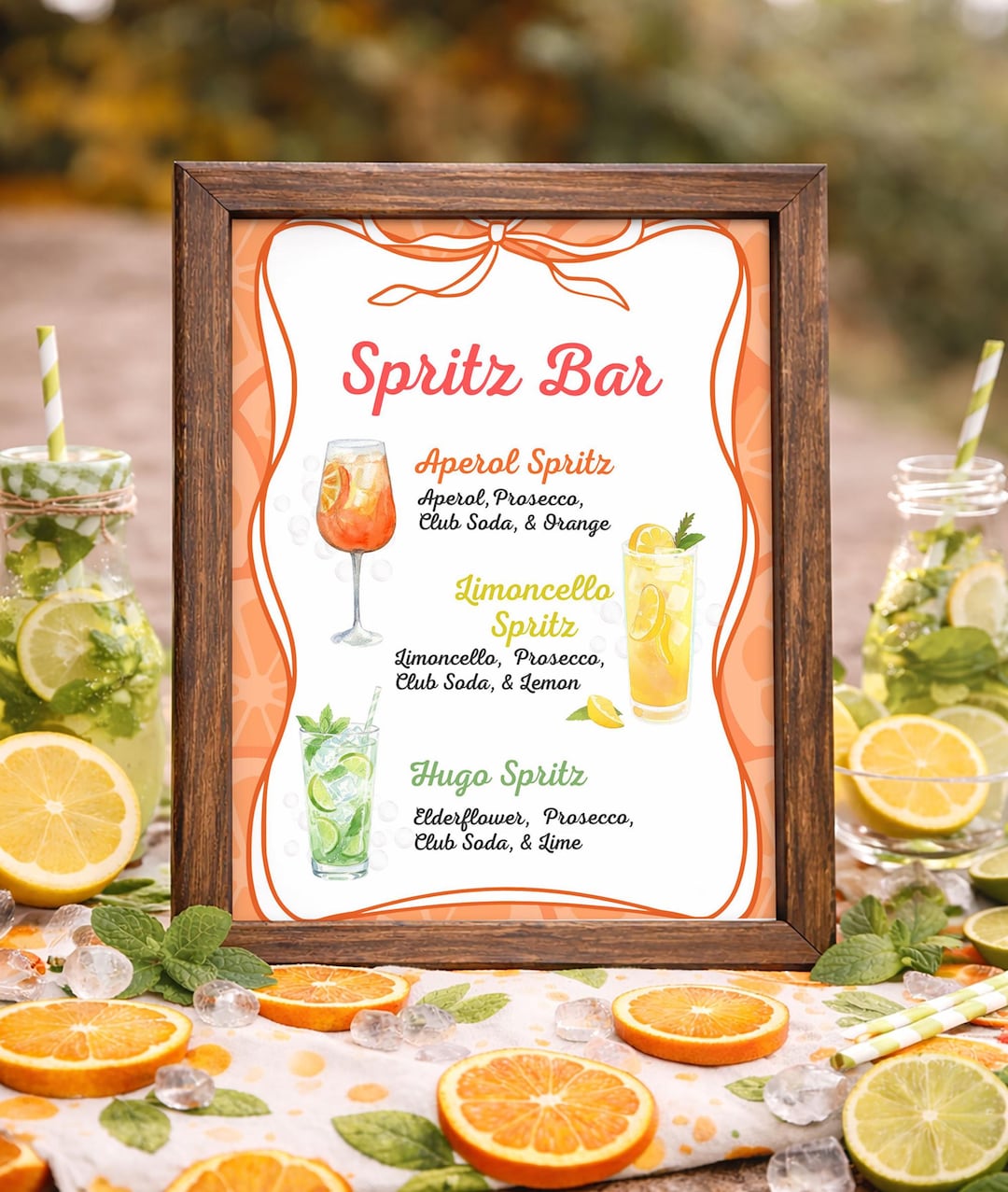 Aperol Spritz Bar Sign, Cocktails Signature Drink, Bar Menu Template ...