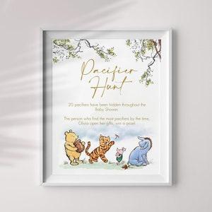 Letrero clásico de búsqueda de chupetes de Winnie The Pooh, juego de búsqueda de chupetes EDITABLE, decoraciones de letreros para fiestas, 8 x 10 Jpeg Pdf, You Print, CWG