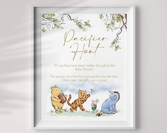 Winnie The Pooh Pacifier Hunt Game Sign: Editable Party Decoration (PDF)