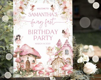 Cartello di benvenuto per il primo compleanno delle fate: poster del giardino incantato (download digitale)