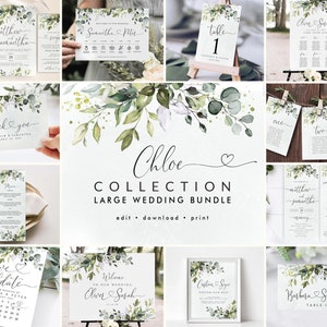 CHLOE Collection Eucalyptus Wedding Template Kit, Greenery Wedding Stationery Bundle, Wedding Invitation Set, Invitation Template Set image 1