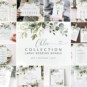 CHLOE Collection Eucalyptus Wedding Template Kit, Greenery Wedding Stationery Bundle, Wedding Invitation Set, Invitation Template Set image 1