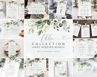 CHLOE Collection - Eucalyptus Wedding Template Kit, Greenery Wedding Stationery Bundle, Wedding Invitation Set, Invitation Template Set