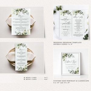 CHLOE Collection Eucalyptus Wedding Template Kit, Greenery Wedding Stationery Bundle, Wedding Invitation Set, Invitation Template Set image 6