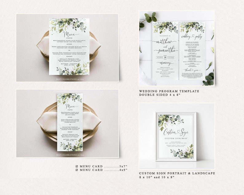 CHLOE Collection Eucalyptus Wedding Template Kit, Greenery Wedding Stationery Bundle, Wedding Invitation Set, Invitation Template Set image 6