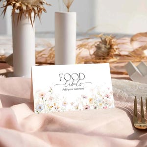 Wildflower Foldable Food Label, Editable Dessert Table Cards FL1