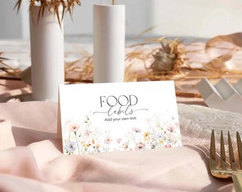 Wildflower Foldable Food Label, Editable Dessert Table Cards FL1