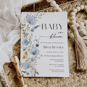 Baby in bloei wilde bloemen uitnodiging jongen babyshower uitnodigen lente zomer bloemen babyshower bewerkbare afdrukbare canvassjabloon #BWFL