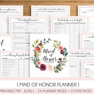 Maid of Honor Planner, Wedding Planner Printable, Bridesmaid Planner, Will You Be My Maid of Honor, PDF, DIY Notebook , PDF Download image 1