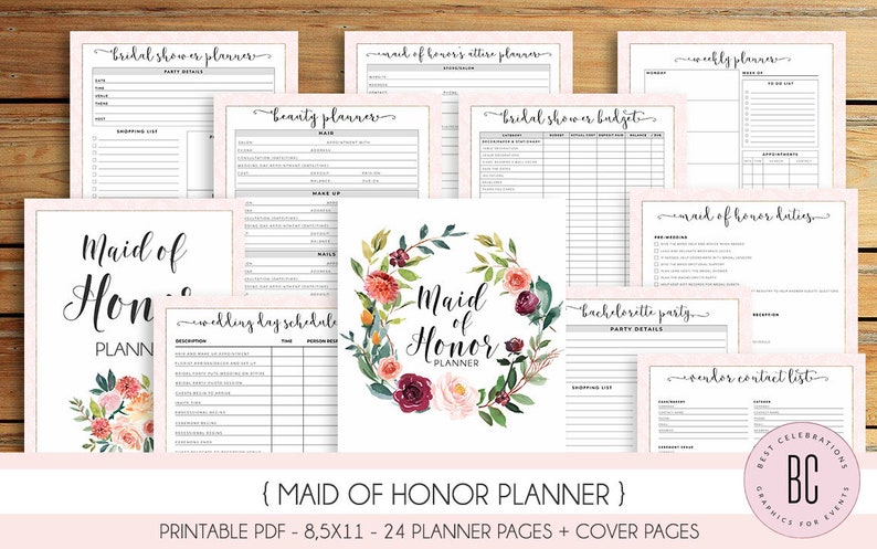 Maid of Honor Planner, Wedding Planner Printable, Bridesmaid Planner, Will You Be My Maid of Honor, PDF, DIY Notebook , PDF Download image 1