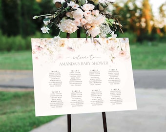 Wildflower Baby Shower Seating Chart Template, Editable Floral Seating Sign FL1