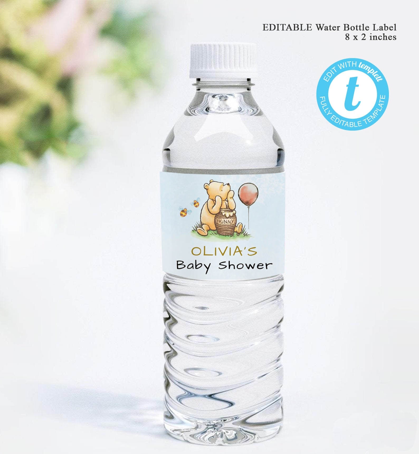 Plantilla digital para etiqueta de botella de agua para baby shower de  Winnie the Pooh - Etsy México, image size:1588x1720