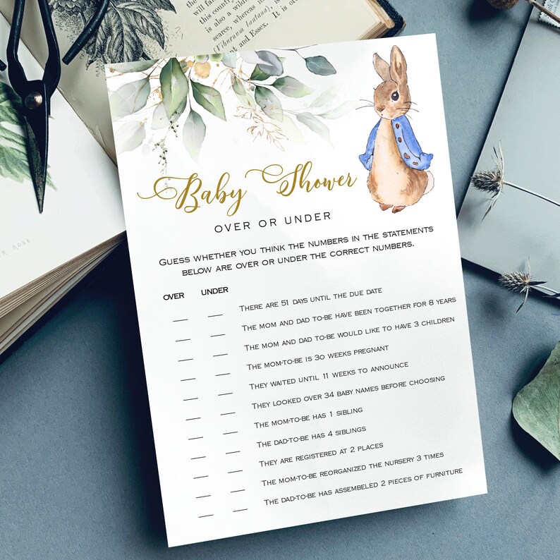 Peter Rabbit Baby Shower Game Over or Under Baby Shower Game Etsy