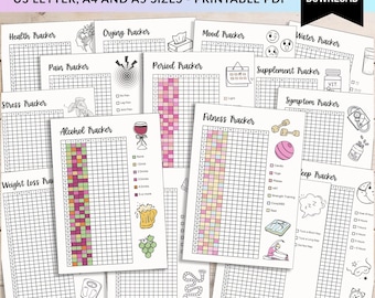 Yearly Trackers Bundle, PRINTABLE Journal Pages, Digital Planner Pages, Bujo Planner Year in a Pixel Tracker A4 A5 Letter Size Printables