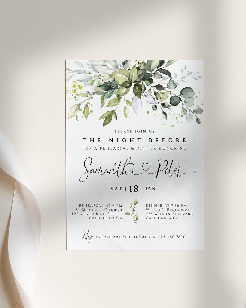 CHLOE Wedding Rehearsal Template Greenery Wedding Rehearsal Download Dinner Rehearsal Dinner Invitation Rustic Rehearsal Invite, Templett imagem 1