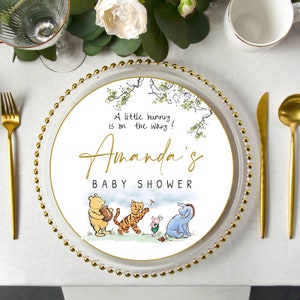 Insert d'assiette de chargeur classique modifiable Winnie l'ourson, chargeur d'assiette de baby shower, insert d'assiette de chargeur d'anniversaire, modèle modifiable #CWG