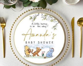 Inserto para plato de base para baby shower de Winnie the Pooh (plantilla editable)