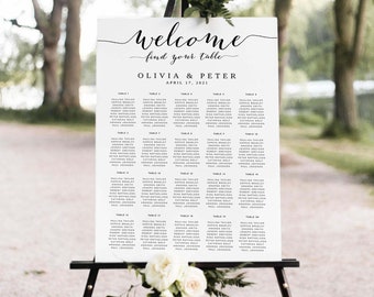 Wedding Seating Chart Template, Printable Seating Plan, 100% Editable, Modern Calligraphy Wedding Sign, Minimalist, Templett, YOU PRINT