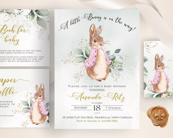 Peter Rabbit Baby Shower Invitation, Peter Rabbit Invitation, Baby Shower Invitation,  Printable Instant Download, Editable Templett , #PR