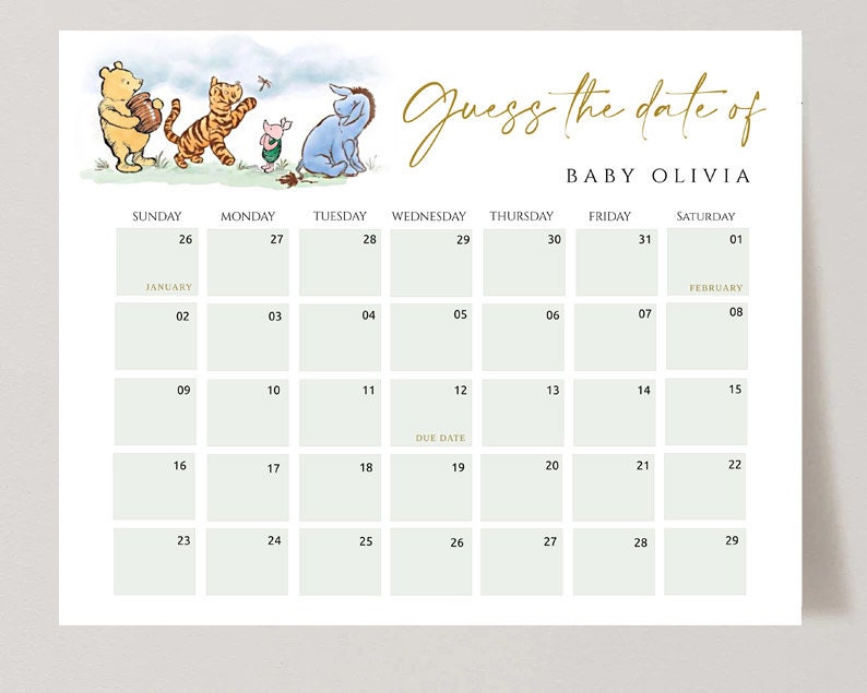 Classic Winnie the Pooh Baby Due Date Calendar Baby's - Etsy
