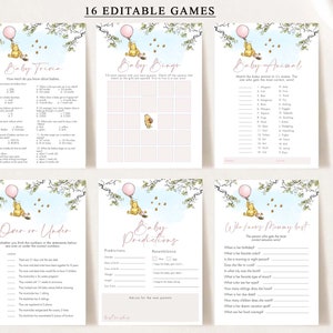 Classic Winnie The Pooh Baby Shower Game Bundle, Editable Pink Winnie the Pooh Baby Shower Games, Winnie the Pooh Editable Template, #CW-PB