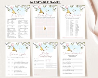 Winnie the Pooh Baby Shower Game Bundle: 16 Editable Cards (Digital Download)