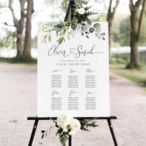 Plantilla de plano de asientos para bodas con temática de eucalipto: Letrero imprimible para encontrar su asiento (Descarga digital)