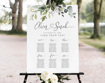 Eucalyptus Wedding Seating Chart Template: Printable Find Your Seat Sign (Digital Download)