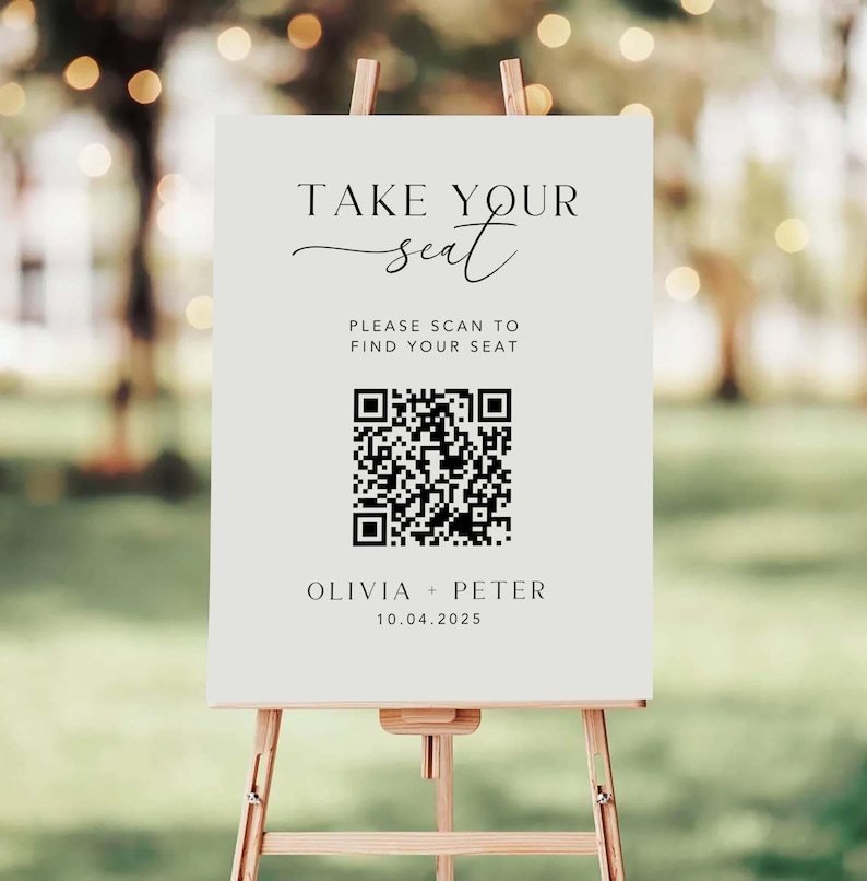 QR Code Wedding Seating Chart Minimalist Seating Chart Plan Scannable  QR Code Find Your Seat Sign Canva Template