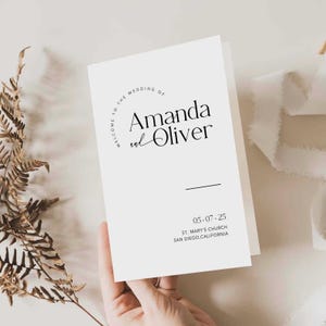 Minimalist Foldable Wedding Program Template: Simple Ceremony Order (Canva, Instant Download)