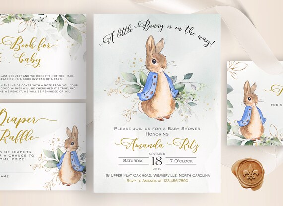 Editable Peter Rabbit Baby Shower Invitations Instant Download