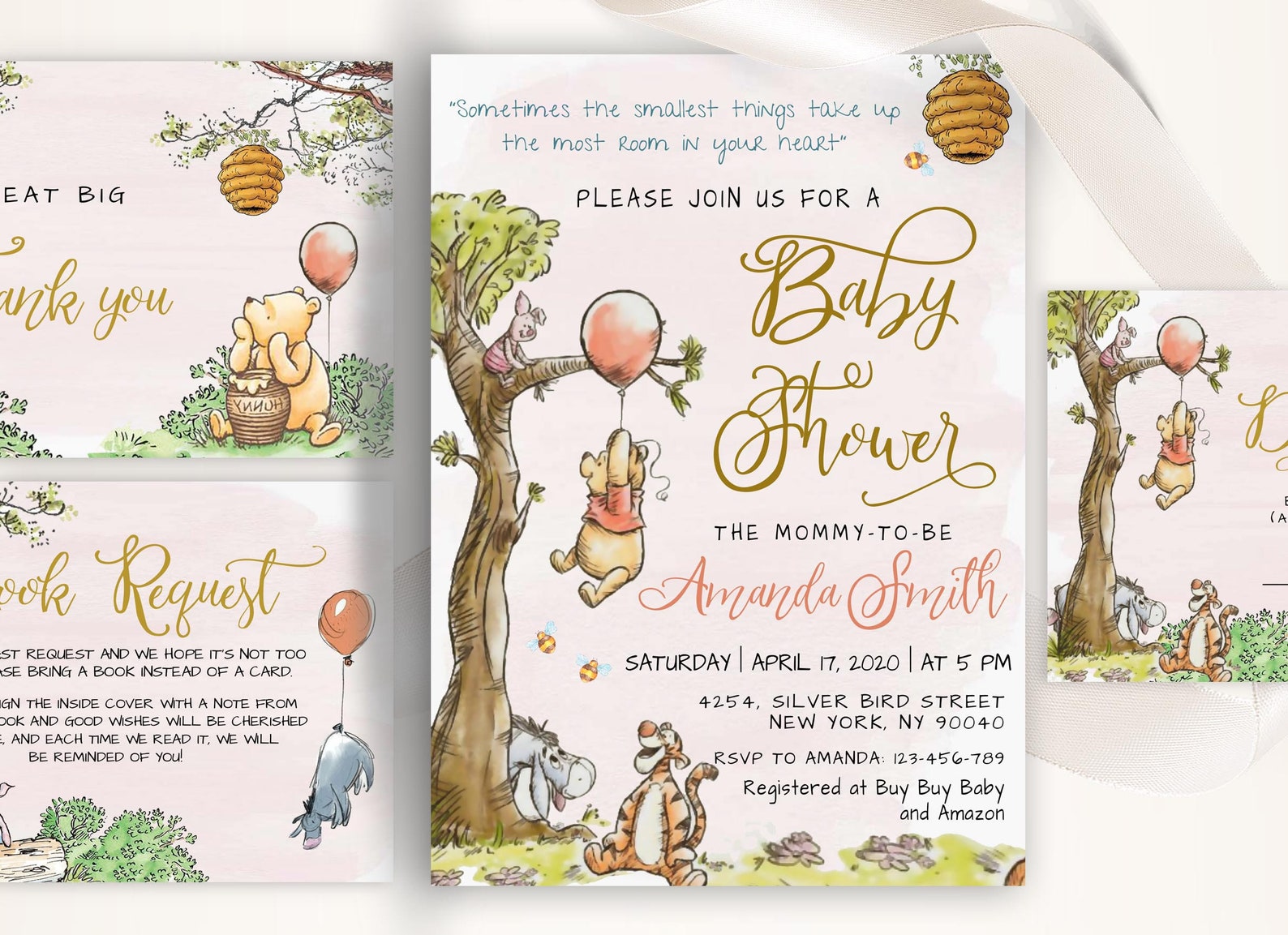 Classic Winnie the Pooh Baby Shower Invitation Editable Thank Etsy