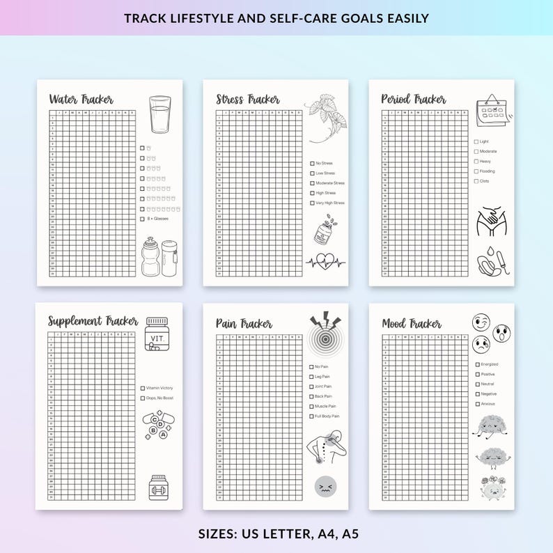 Yearly Trackers Bundle, PRINTABLE Journal Pages, Digital Planner Pages ...