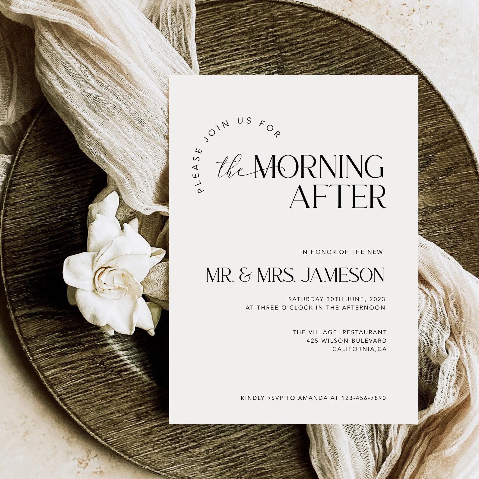 Morning After Brunch Invitations, Post Wedding Invite , Editable Printable  Minimalist Canva Template #MM2 - Etsy, image size:1588x1588