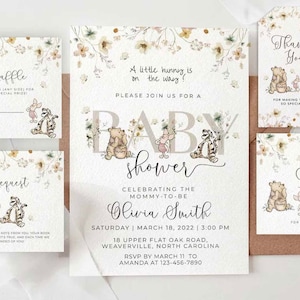 Winnie The Pooh Invitation Bundle, Gender Neutral Baby Shower Template, Editable Winnie Pooh Baby Shower Party, #WTPG