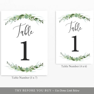 Table Number Template, Editable Table Number Template, 5x7 and 4x6 ...