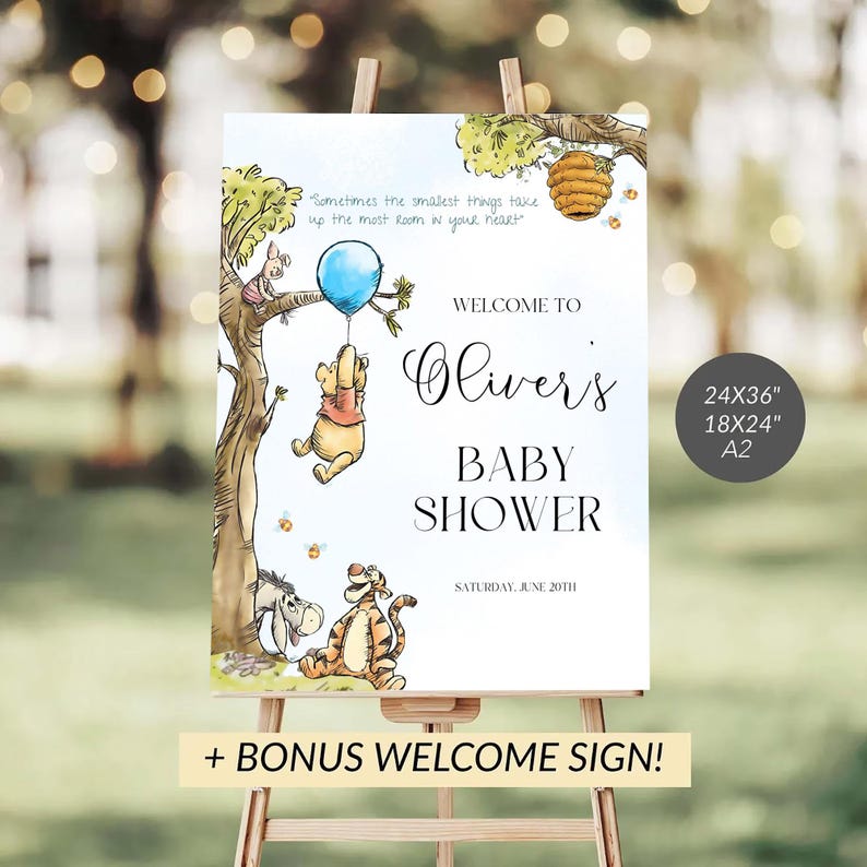 Winnie Baby Shower Boy Invite with Trackable RSVP Page, Winnie the Pooh Balloon Bear Digital Web Invitation, Editable Canva Template image 5